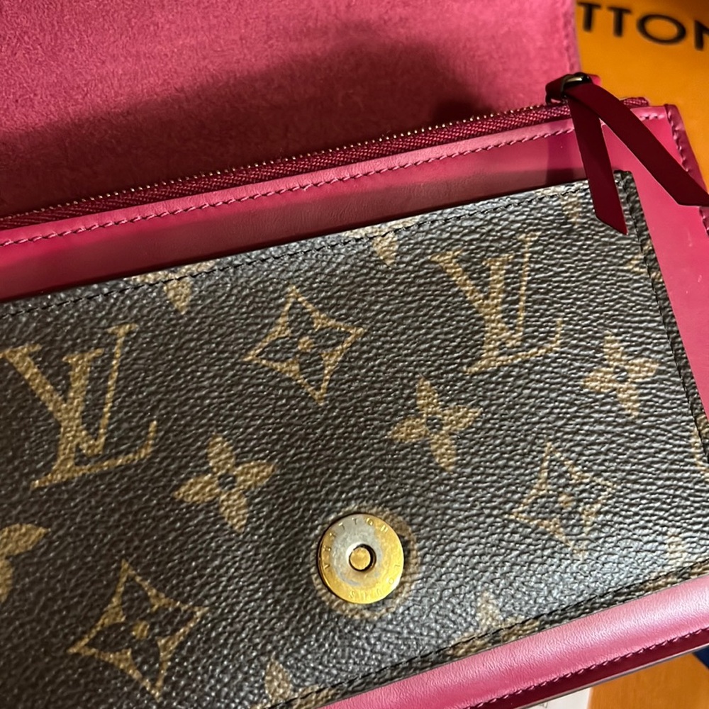 Louis Vuitton monogram canvas Flore wallet on chain gold fuchsia flower clasp - Picture 10 of 11